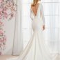 Bohemian wedding dress, simple long-sleeved open back applique satin wedding dress