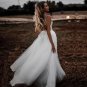 Boho Spaghetti Straps Low Back Appliqued Lace Tulle Floor Length Elegant Bridal Gown