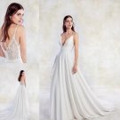 A Line Wedding Dress Sexy Spaghetti Deep V Neck Lace Back Satin Bridal Gowns
