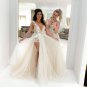 Beautiful A-Line V Neck Beige Tulle Lace Wedding Dress
