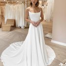 Elegant A Line Cowl Neck Spaghetti Straps White Satin Wedding Dress
