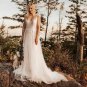 Elegant V-Neck Backless Appliques Tulle A-line Wedding Dress