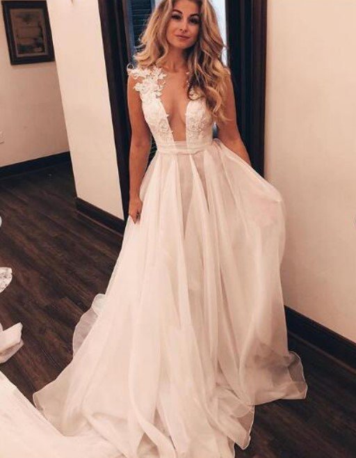 Fairy A-Line White Beach Wedding Dress