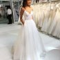 Fairy Ball Gown V Neck Lace White Wedding Dress