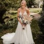 Modest A-Line V Neck Spaghetti Straps Tulle Lace Wedding Dress
