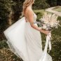 Modest A-Line V Neck Spaghetti Straps Tulle Lace Wedding Dress