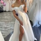 Off-the-shoulder White Casual Wedding Dress with Side Slit