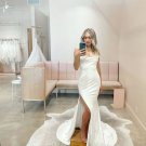 Simple Mermaid Cowl Neck Spaghetti Straps Satin Wedding Dress