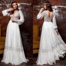 Boho hippie Long Puff Sleeve Lace Chiffon Deep V Neck Backless bridal gowns