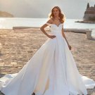 A-line Satin Beach Wedding Dress Bride Princesrs with Court Train Corset Back Bridal Gown