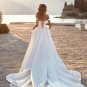 A-line Satin Beach Wedding Dress Bride Princesrs with Court Train Corset Back Bridal Gown