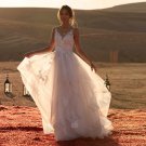 Exquisite V Neck Wedding Dresses  Shower Ruffles Lace Appliques Bridal Gowns