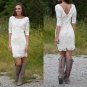 Bohemian Short beach Wedding Dresses with Sleeves Retro Jewel Full lace Wedding Gown