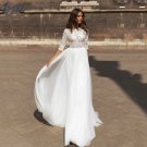 Half Sleeve Wedding Dress Lace O-Neck Beach Party Bridal Gown