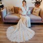 Lace Ruffled Romantic Cathedral Wedding Dress V Neckline Open Back Sleeveless Train Bridal Gown