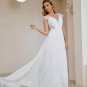 Boho Wedding Dress V-Neck Lace Chiffon A Line Cap Sleeves Illusion Back Beach Bridal Dress