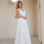 Boho Wedding Dress V-Neck Lace Chiffon A Line Cap Sleeves Illusion Back Beach Bridal Dress
