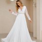 A Line Wedding Dress Pleated Chiffon Lace Long Sleeve Boho Wedding Dress V Neck Beach Bridal Dress