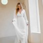 Long Sleeves Boho A Line Wedding Dress Simple Floor Length V-Neck Open Back Soft Beach Wedding Dress
