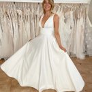 A-Line Sleeveless Wedding Dress V-Neck Satin Open Back Bridal Gown