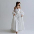 A-Line Strapless Wedding Dress Puff Sleeves Open Back Sweetheart Bride Gown