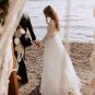 Boat Neck Beach Wedding Dress A-Line Open Back Bride Gown