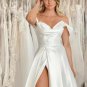 Cap Straps Wedding Dress V-Neck Satin Off-Shoulder High Slit Sexy Open Back Bridal Gown