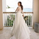 Illusion Buttons Beach Wedding Dress Lace Deep V Neck Long Sleeves Chiffon Custom Made Bride Gown