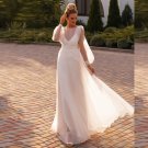 Boho Chiffon Criss-Cross Sheer Puffy Sleeves Princess Bride Gown