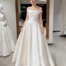Off-Shoulder A-Line Wedding Dress V-Neck Cap Straps Backless Satin