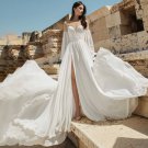 Off-Shoulder Strapless Sweetheart Wedding Dress Beach Ruched High Split Chiffon Backless Bride Gown
