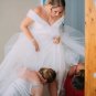 Off-Shoulder Wedding Dress Short Sleeves V-Neck Bridal Gown A-Line Backless