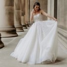 Princess Spaghetti Straps Beach Wedding Dress Tulle Backless Sleeveless Court Train Bride Gown