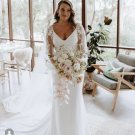 Puffy Sleeves V Neck Sexy Buttons Wedding Dress Bridal Gown Bohemian Simple sheath Beach
