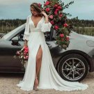 Rustic V-Neck Wedding Dress A-Line High Slit Open Back Bridal Gown