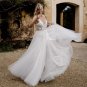 Spaghetti Strap Garden Wedding Dress Sleeveless V-Neck Bridal Gown High Slit Lace Backless
