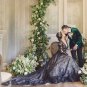 A Line Black Gothic Appliqued Wedding Dress Drop Ship Plus Size Open Back