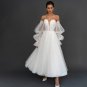 Long Bubble Sleeves Sweetheart Princess Tutu Beading Appliqued Bridal Gown