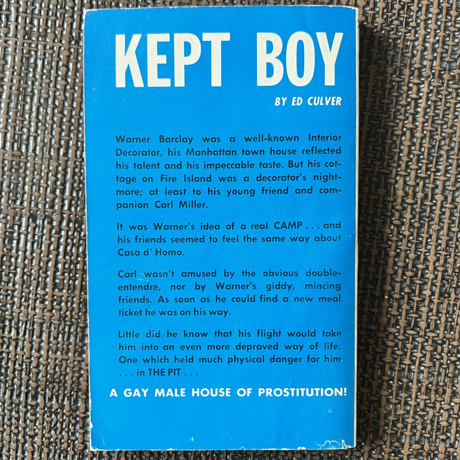 Kept Boy 1964 Ed Culver Rapture Books Novel Pb Homosexual Gay Pulp Sleaze Male Prostitution 6570