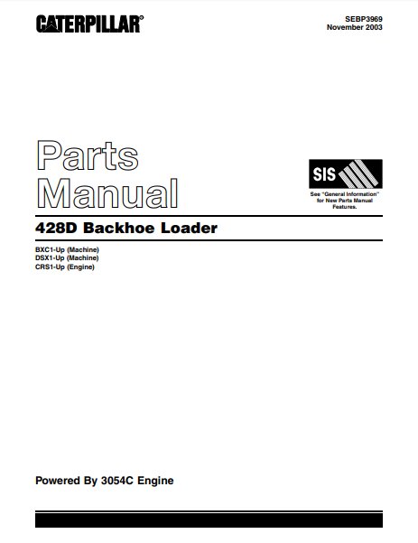 Caterpillar CAT 428D Backhoe Loader Parts Catalog Manual BXC1-UP, DSX1-UP