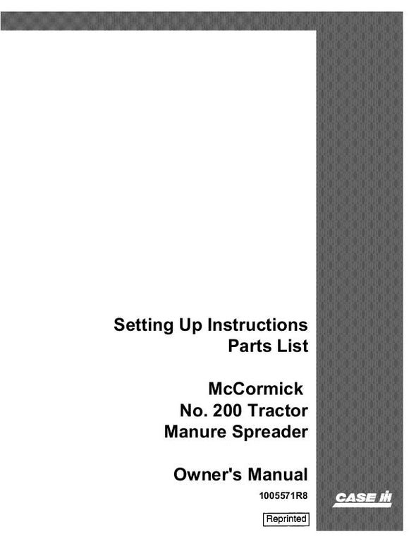 Case IH Tractor Manure - McCormick Model 200 Operator`s Manual 1005571R8