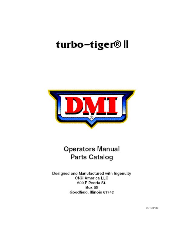 Case IH TIGER II DMI Turbo-Tiger II OM & PC Operator's Manual 00100453