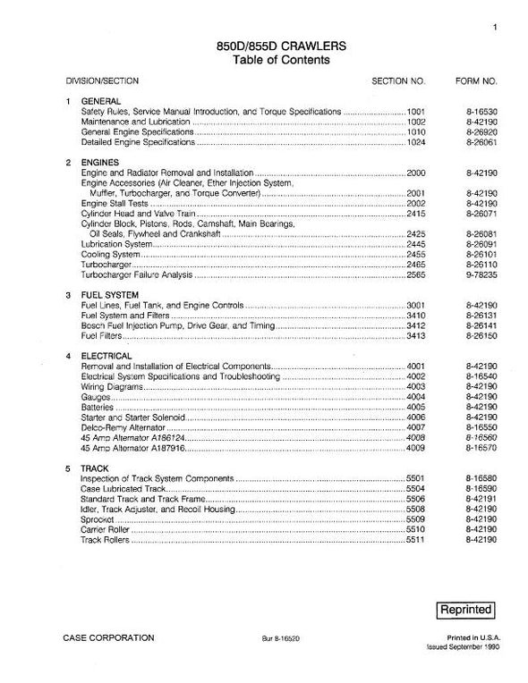 CASE 850D, 855D Crawler Excavator Service Repair Manual 8-42191