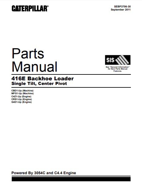 Caterpillar CAT 416E Backhoe Loader Parts Catalog Manual CBD1-UP, MFG1-UP