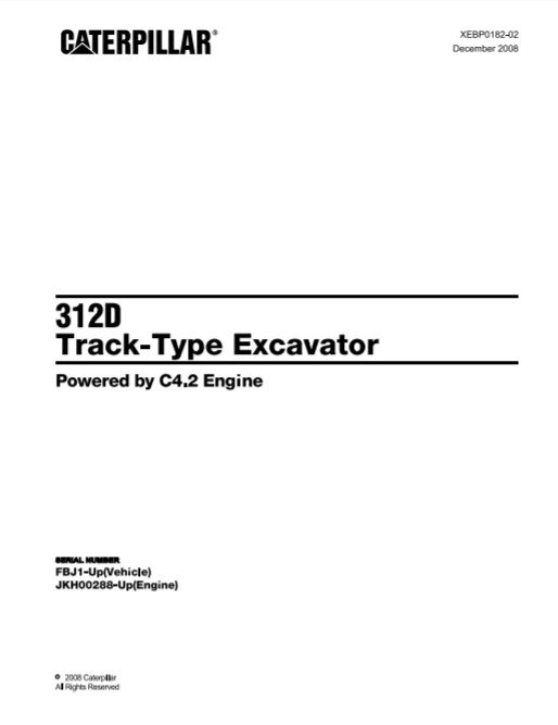 Caterpillar Cat 312D Track Type Excavator Parts Catalog Manual FBJ1-UP