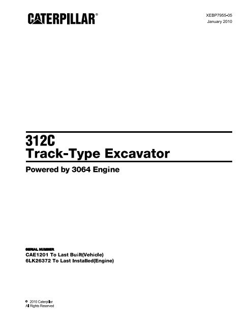 Caterpillar Cat 312C Track Type Excavator Parts Catalog Manual CAE1201-UP