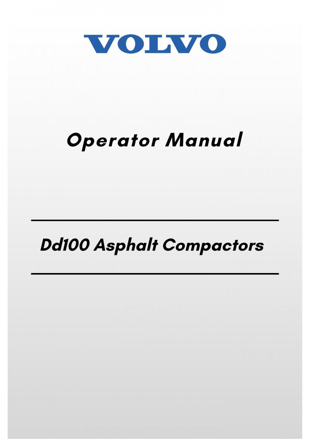 Volvo Dd100 Asphalt Compactors Operator Manual
