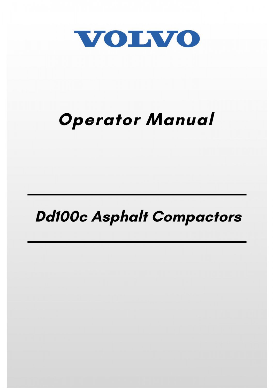 Volvo Dd100c Asphalt Compactors Operator Manual