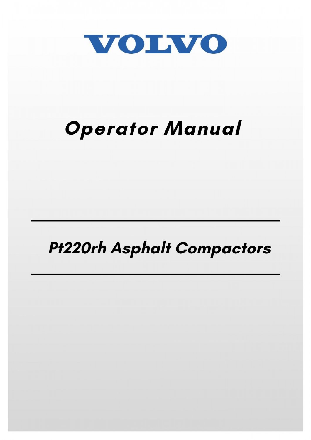 Volvo Pt220rh Asphalt Compactors Operator Manual