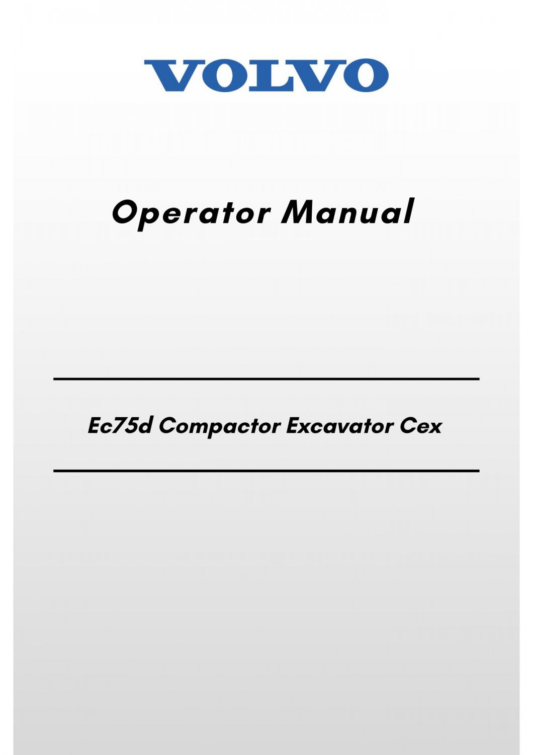 Volvo Ec75d Compactor Excavator Cex Operator Manual